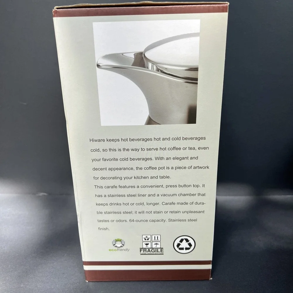 Hiware stainless steel vacuum insulated thermal coffee carafe 64 oz NEW